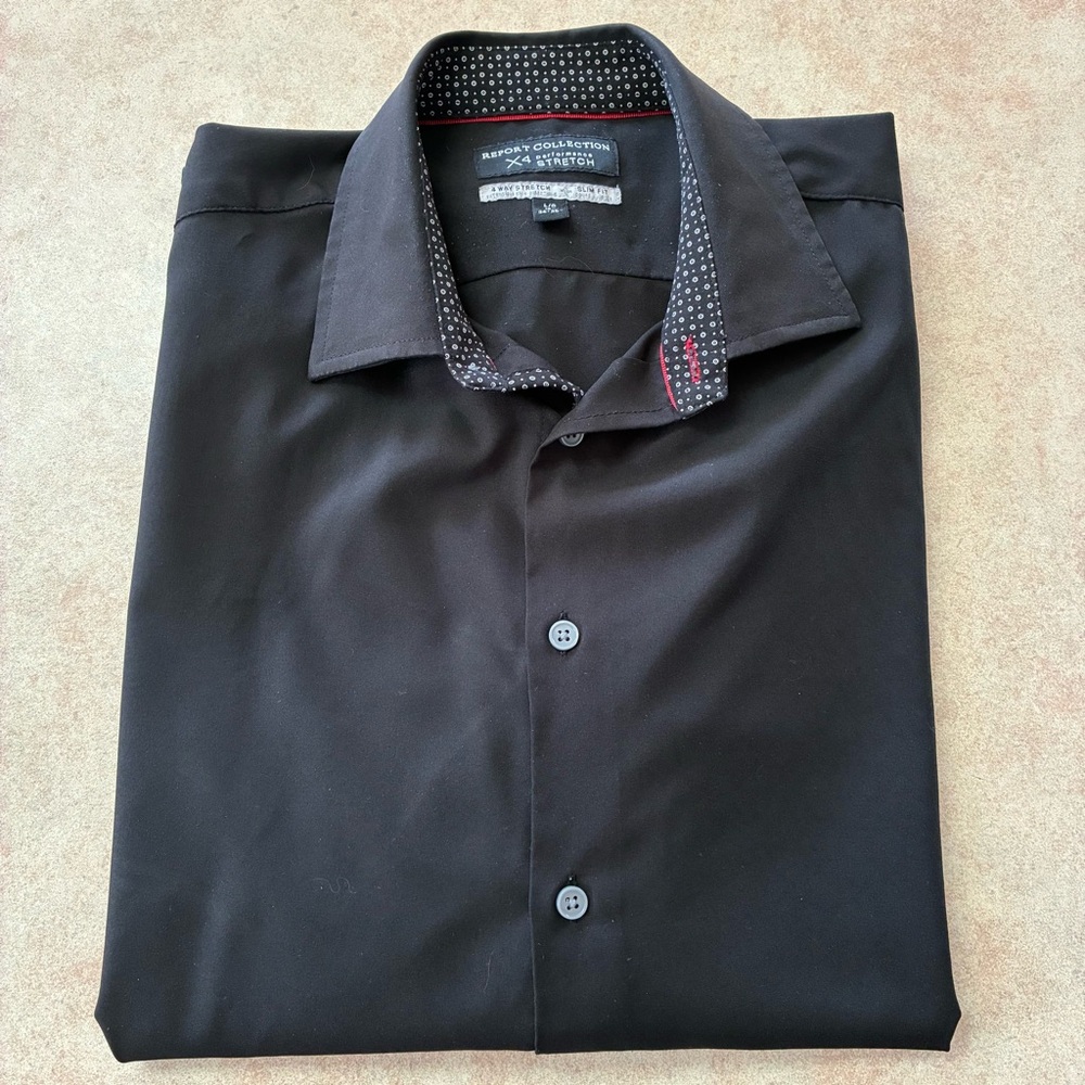Report Collection Black Long Sleeve 4-Way Stretch Dress Shirt